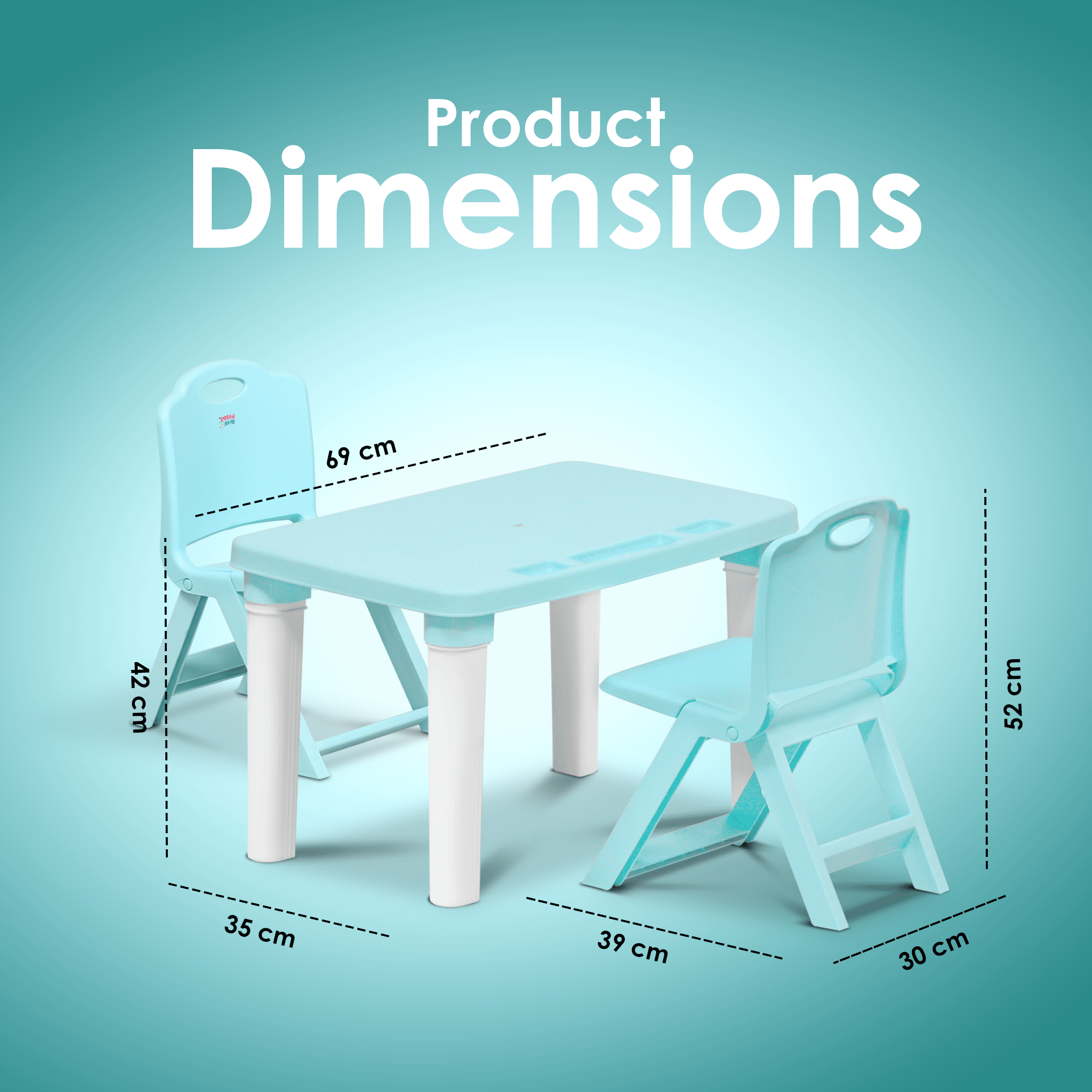 HAPPY BEAR Table and Double Folding Chair Set for Kids - TABLE&DOUBLE FLODING CHAIR - BLUE Table and Chair