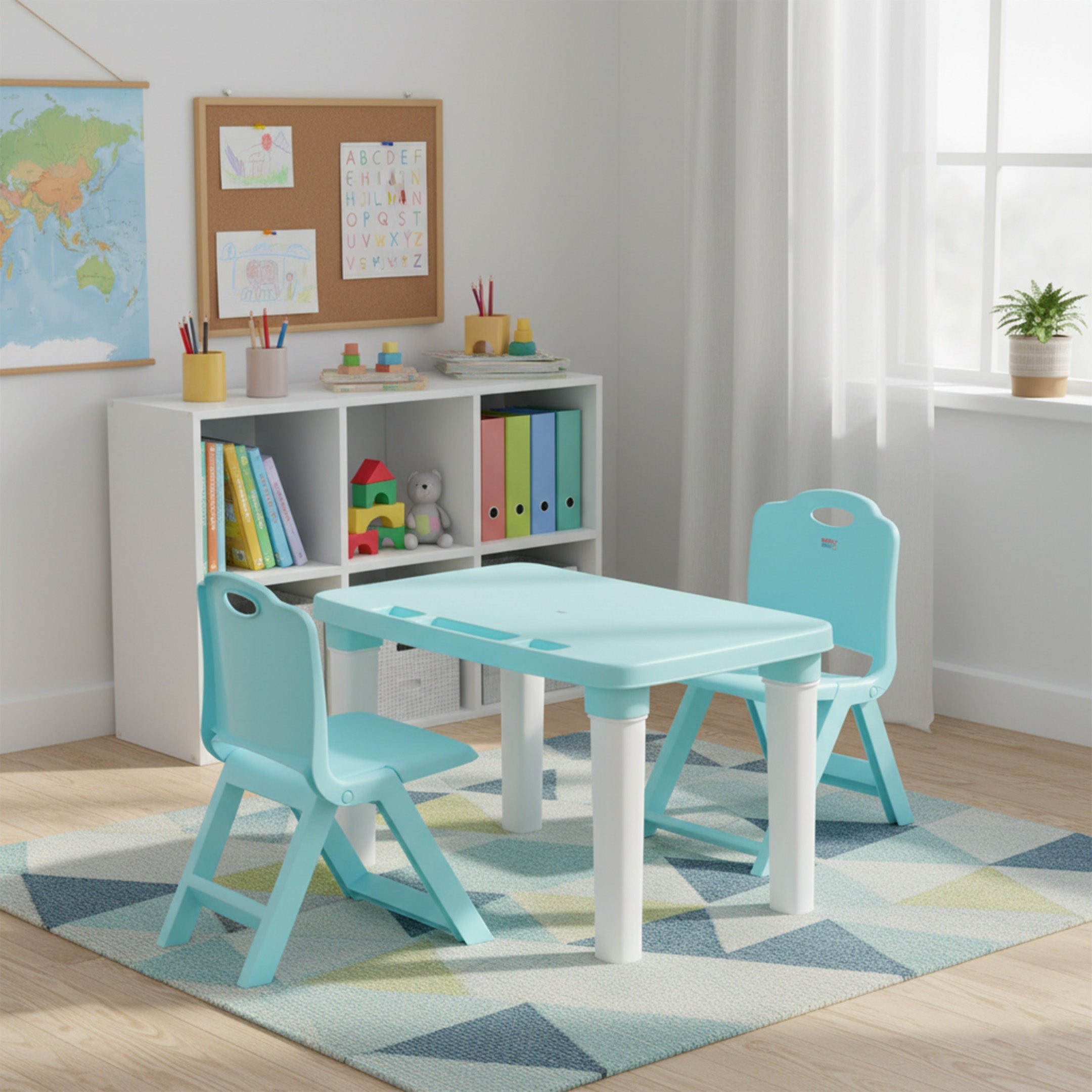 HAPPY BEAR Table and Double Folding Chair Set for Kids - TABLE&DOUBLE FLODING CHAIR - BLUE Table and Chair