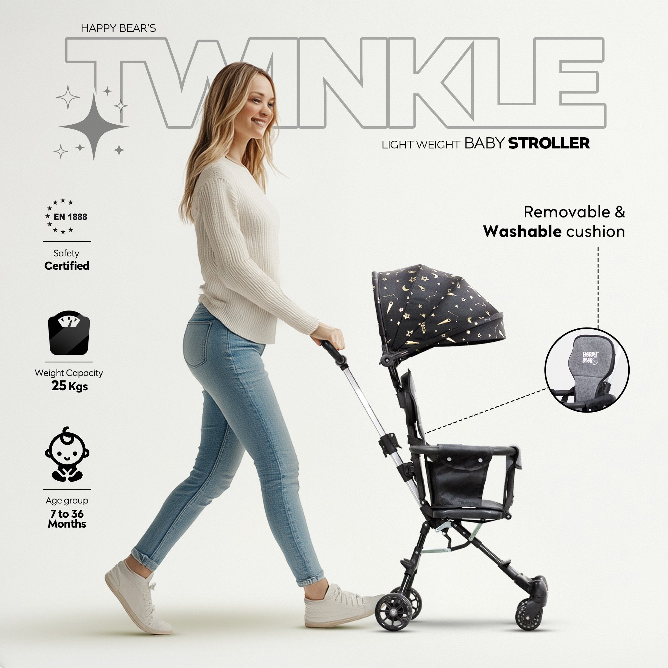 Happy Bear Twinkle Stroller for babys 7 to 36 months - HBM_Twinkle stroller_black