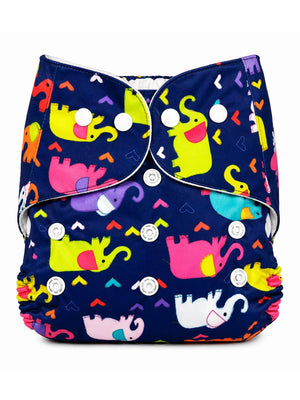 Happy Colorful Elephants - Reusable Diaper - 3months - 3years Reusable Cloth Diaper