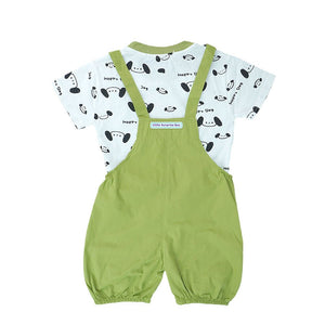 Happy Dog Green & White 2 Pcs Dungary Style Set For Toddlers And Kids - 1 - 2 Years Kids Clothing