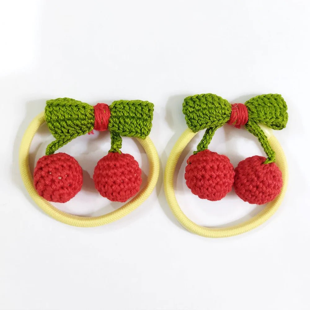 Happy Threads | Adorable Handmade Crochet Red Cherries Hair Tie for Kids | Unique Children's Hair Accessories - Hair accessories