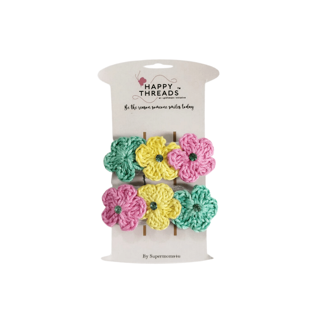 Happy Threads | Adorn Your Child's Hair with Handmade Crochet Floral Clips - Colorful Kids Accessories - Hair accessories
