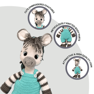 Happy Threads | Albert the Zebra – Handmade Crochet Plush Toy | Soft & Safe Cuddly Companion for Kids - ID23A032