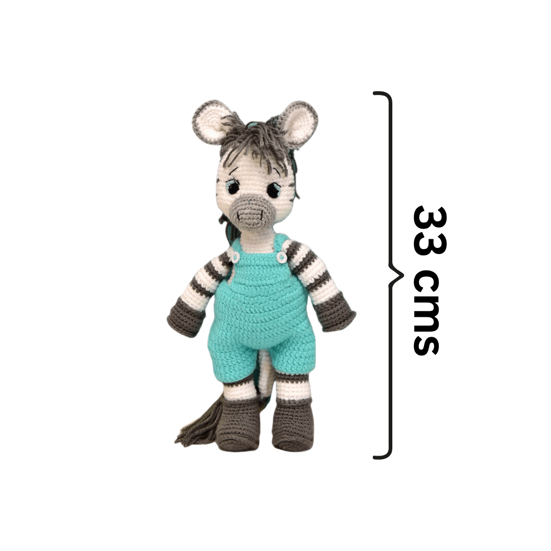 Happy Threads | Albert the Zebra – Handmade Crochet Plush Toy | Soft & Safe Cuddly Companion for Kids - ID23A032