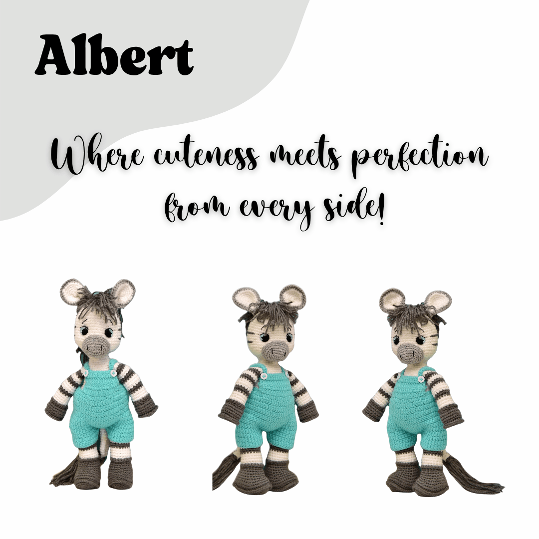 Happy Threads | Albert the Zebra – Handmade Crochet Plush Toy | Soft & Safe Cuddly Companion for Kids - ID23A032