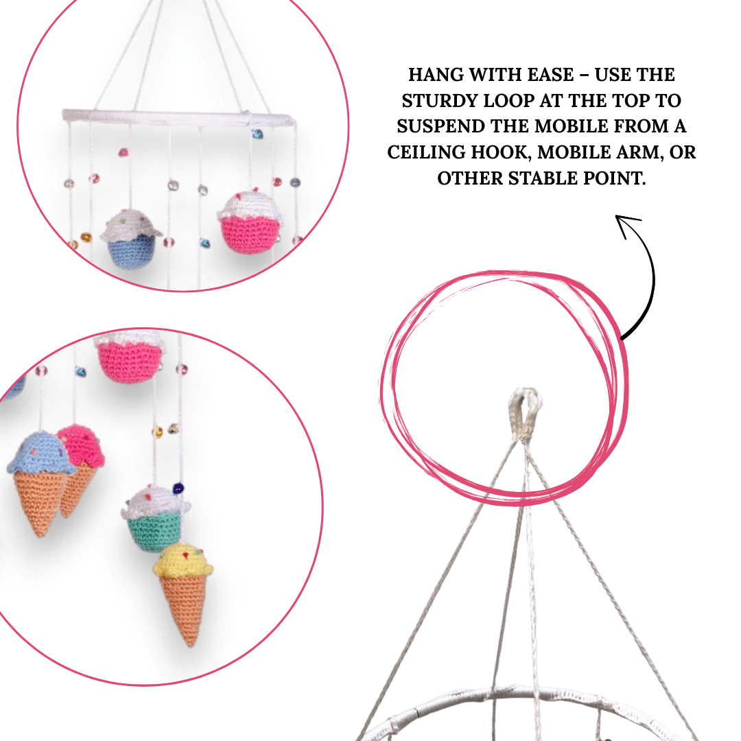 Happy Threads | Amigurumi Dessertland Mobile – Handcrafted Crochet Sweet Treats Décor - WCIC0450