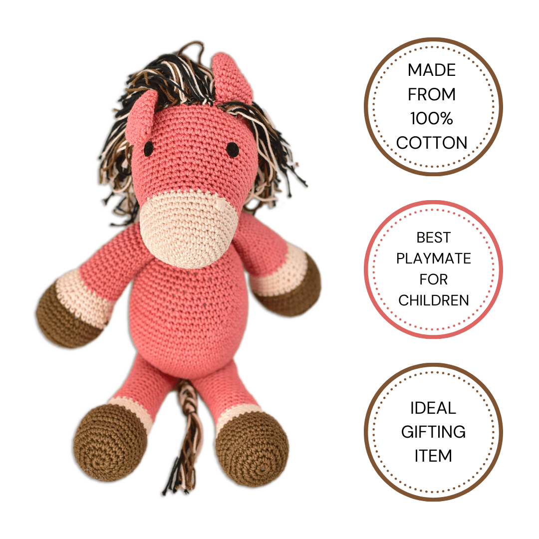 Happy Threads | Buttercup Horse| 26 cms | Stuffed Toy | Best for kids |Crochet Horse - BCH00110.