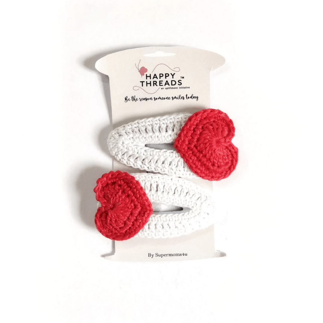 Happy Threads | Charming Handmade Red Heart Hair Clips for Kids - Whimsical Crochet Accessories - Hair accessories