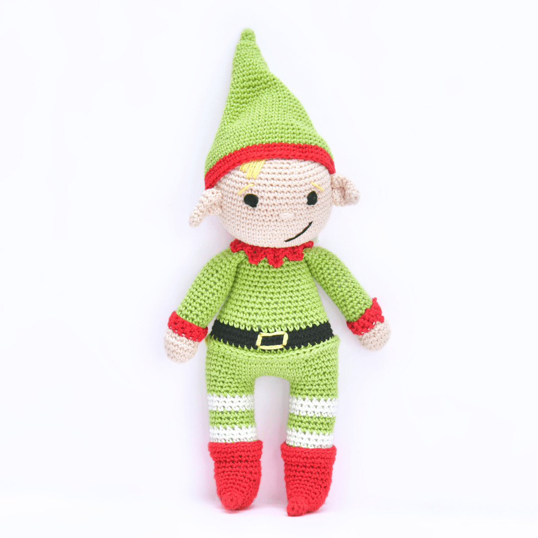 Happy Threads | Cheerful Crochet Boy Elf Soft Toy – Handcrafted Holiday Gift & Décor - Christmas Decor