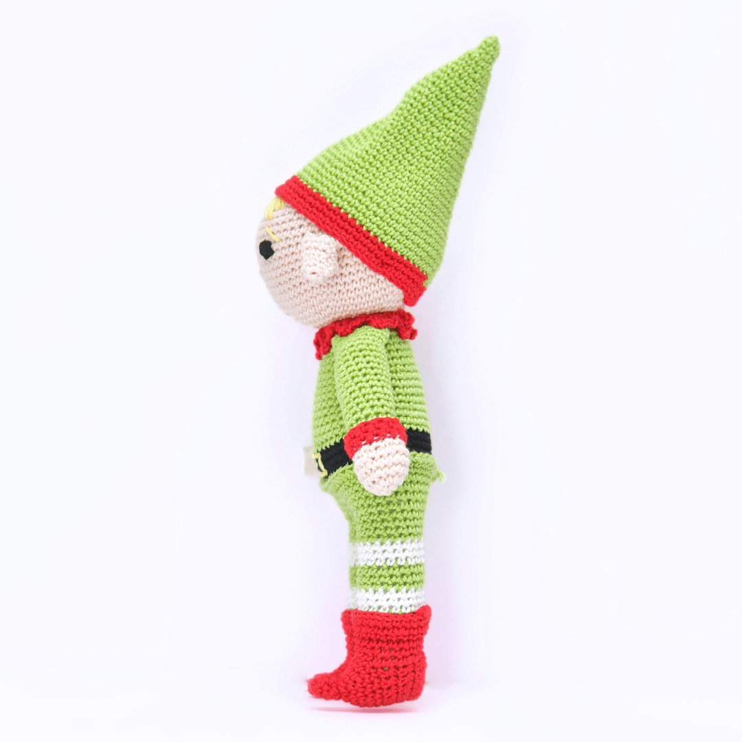 Happy Threads | Cheerful Crochet Boy Elf Soft Toy – Handcrafted Holiday Gift & Décor - Christmas Decor