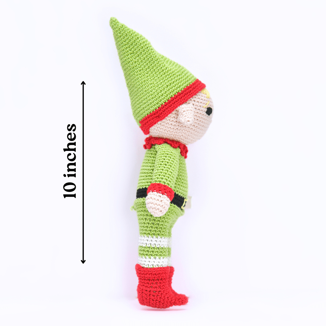 Happy Threads | Cheerful Crochet Boy Elf Soft Toy – Handcrafted Holiday Gift & Décor - Christmas Decor