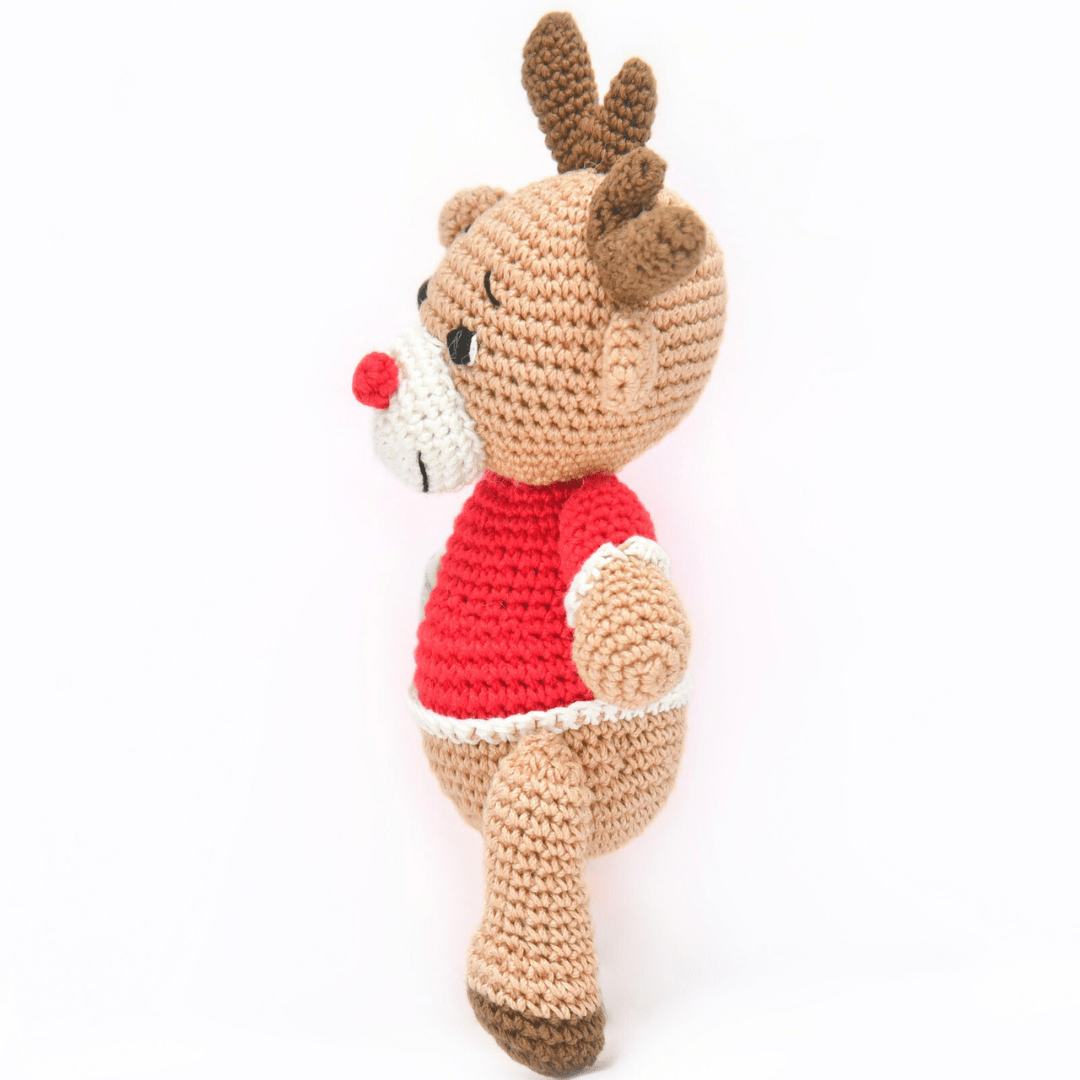 Happy Threads | Cheerful Crochet Boy Reindeer Soft Toy – Handcrafted Holiday Gift & Décor - Christmas Decor