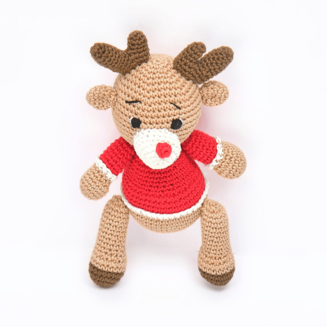 Happy Threads | Cheerful Crochet Boy Reindeer Soft Toy – Handcrafted Holiday Gift & Décor - Christmas Decor