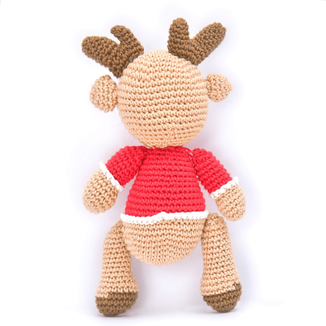 Happy Threads | Cheerful Crochet Boy Reindeer Soft Toy – Handcrafted Holiday Gift & Décor - Christmas Decor
