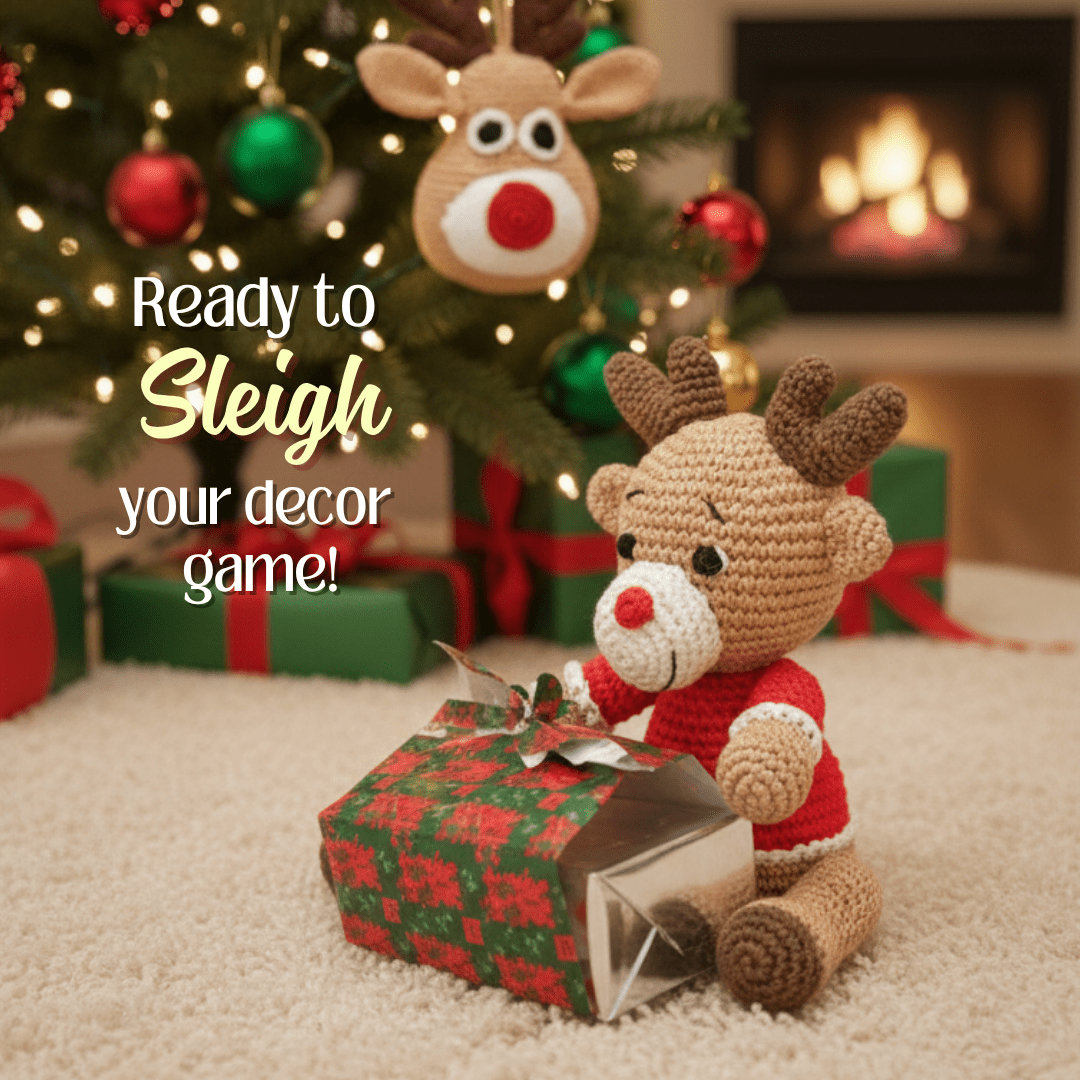 Happy Threads | Cheerful Crochet Boy Reindeer Soft Toy – Handcrafted Holiday Gift & Décor - Christmas Decor