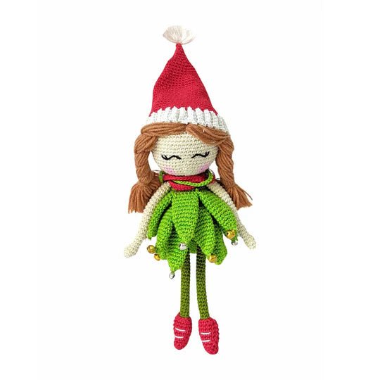 Happy Threads | Cheerful Crochet Girl Elf Soft Toy – Handcrafted Holiday Gift & Décor - Christmas Decor