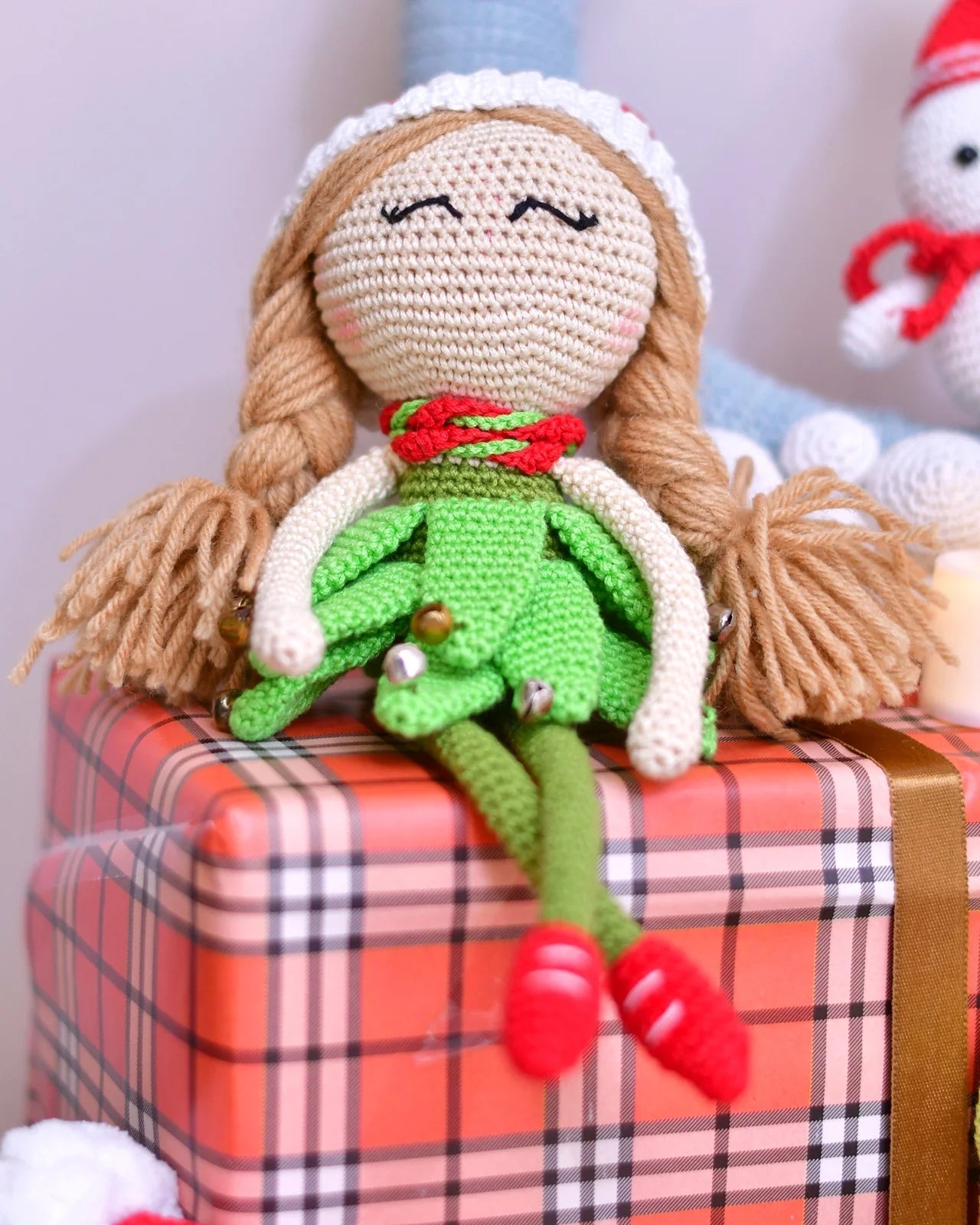 Happy Threads | Cheerful Crochet Girl Elf Soft Toy – Handcrafted Holiday Gift & Décor - Christmas Decor