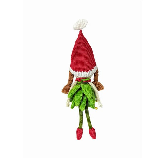 Happy Threads | Cheerful Crochet Girl Elf Soft Toy – Handcrafted Holiday Gift & Décor - Christmas Decor