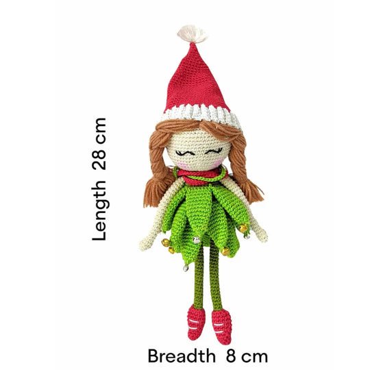 Happy Threads | Cheerful Crochet Girl Elf Soft Toy – Handcrafted Holiday Gift & Décor - Christmas Decor