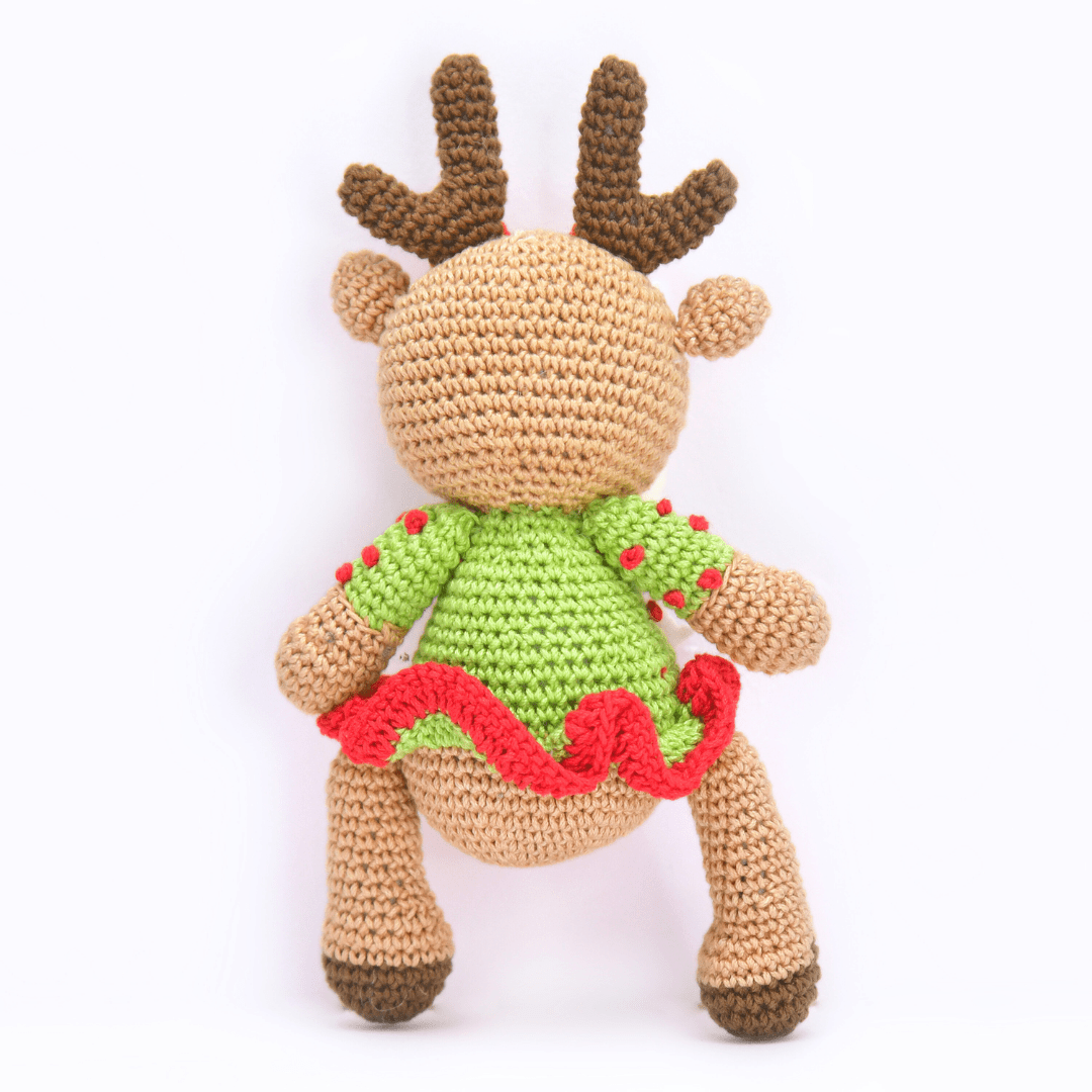 Happy Threads | Cheerful Crochet Girl Reindeer Soft Toy – Handcrafted Holiday Gift & Décor - Christmas Decor