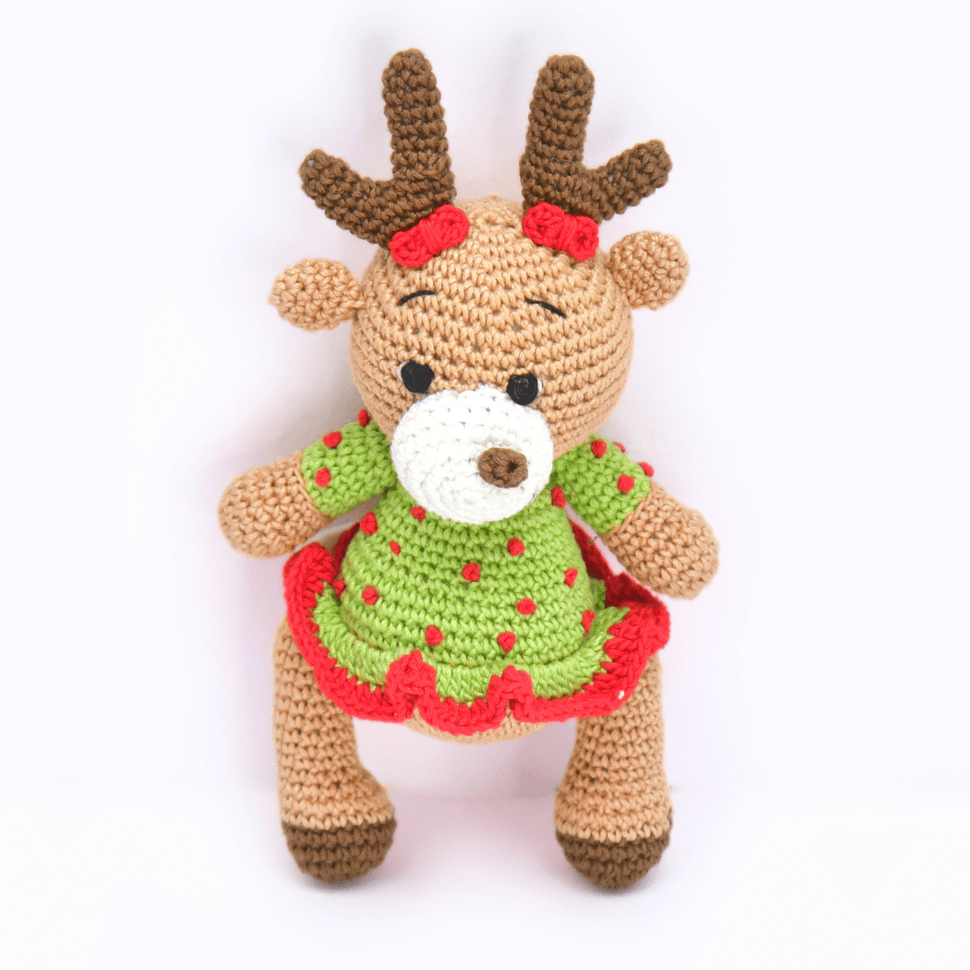 Happy Threads | Cheerful Crochet Girl Reindeer Soft Toy – Handcrafted Holiday Gift & Décor - Christmas Decor