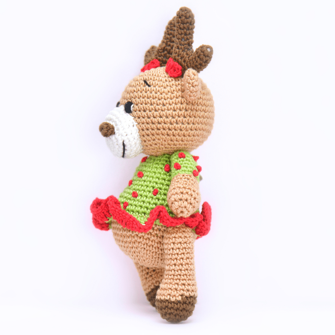 Happy Threads | Cheerful Crochet Girl Reindeer Soft Toy – Handcrafted Holiday Gift & Décor - Christmas Decor