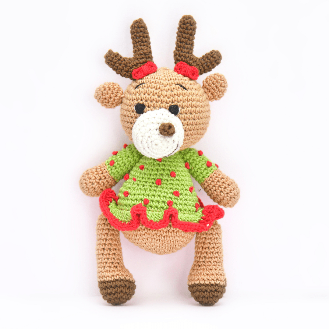 Happy Threads | Cheerful Crochet Girl Reindeer Soft Toy – Handcrafted Holiday Gift & Décor - Christmas Decor