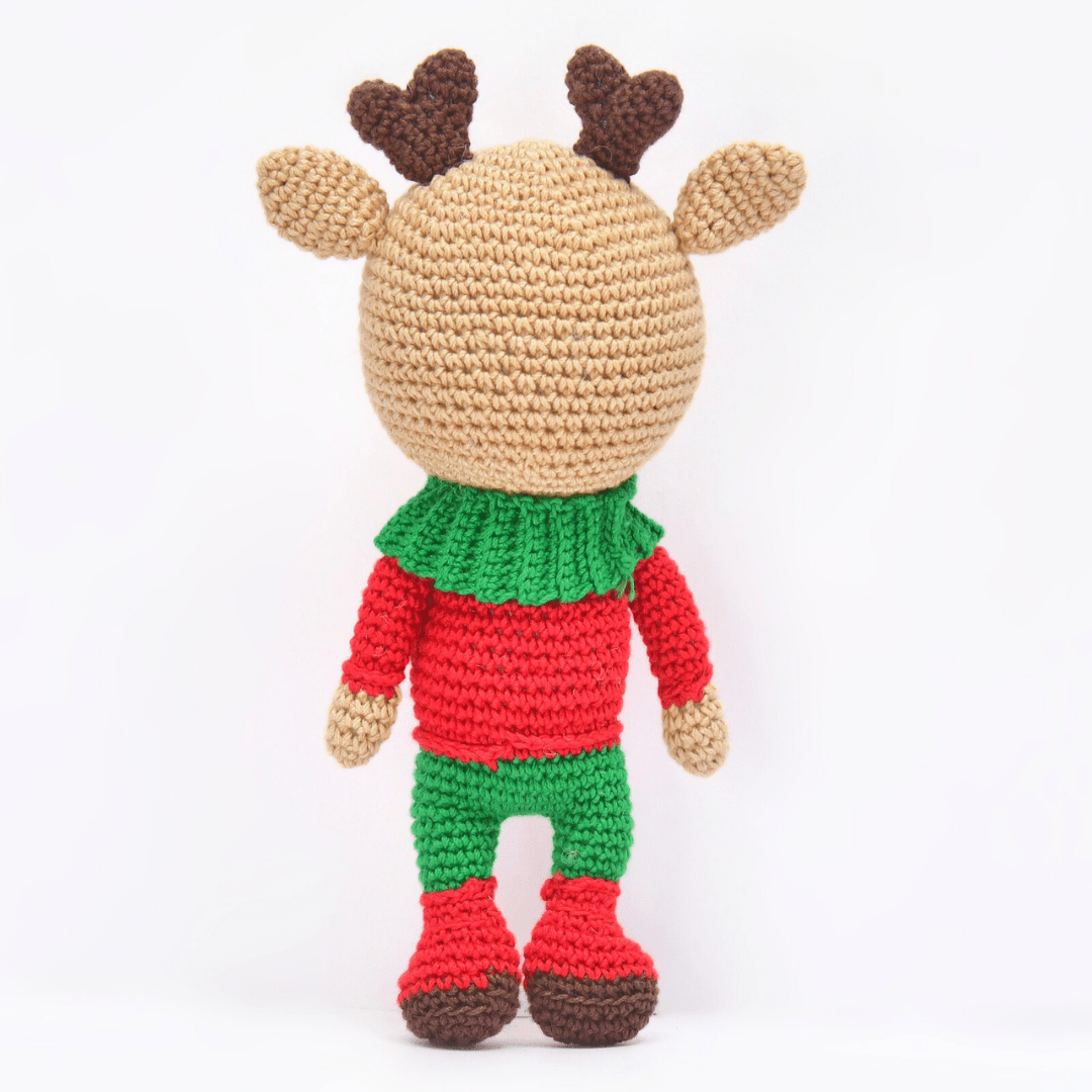 Happy Threads | Cheerful Crochet Happy Reindeer Soft Toy – Handcrafted Holiday Gift & Décor - Christmas Decor
