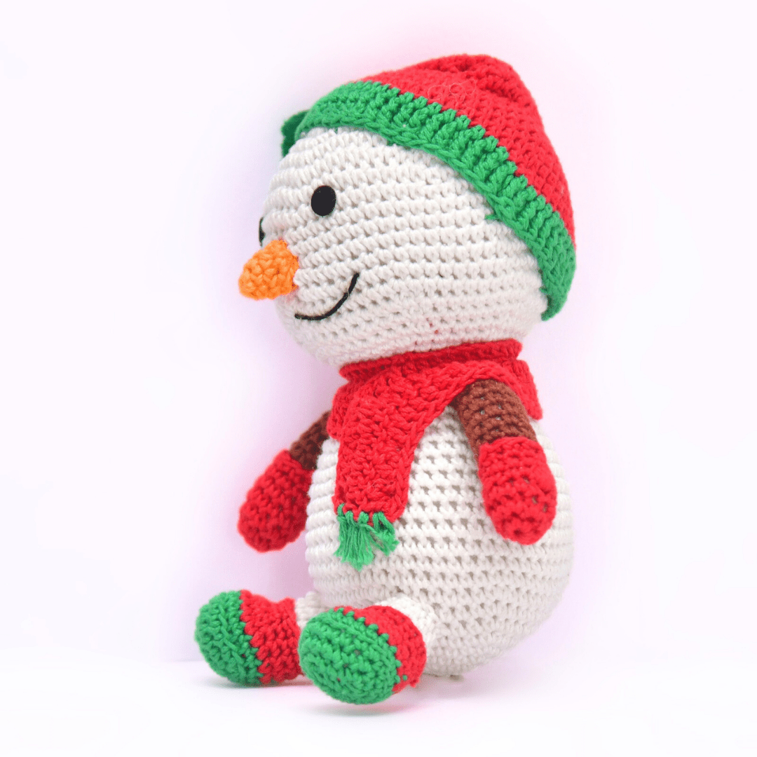 Happy Threads | Cheerful Crochet Happy Snowman Soft Toy – Handcrafted Holiday Gift & Décor - Christmas Decor