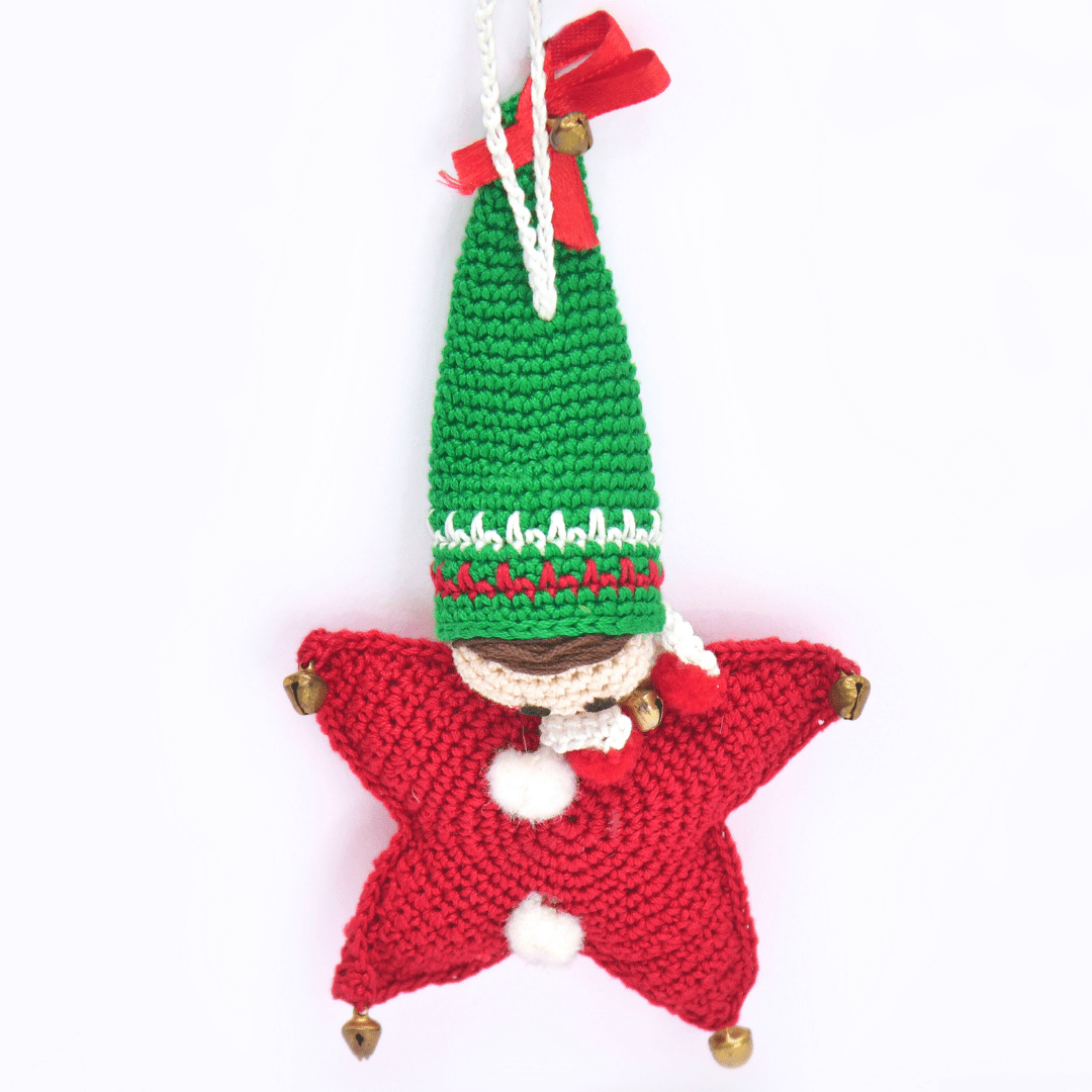 Happy Threads | Christmas Star Elf Amigurumi Ornament | Handmade Holiday Tree Decoration - Christmas Decor