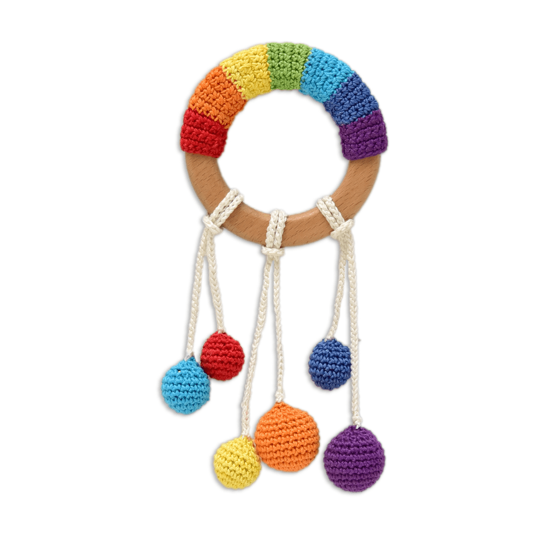 Happy Threads | Colorful Rainbow Ring Rattle - Handmade Crochet Baby Rattle - ID23A106