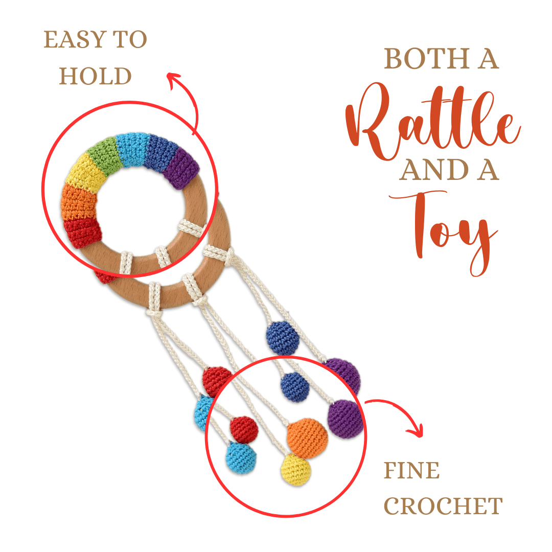 Happy Threads | Colorful Rainbow Ring Rattle - Handmade Crochet Baby Rattle - ID23A106