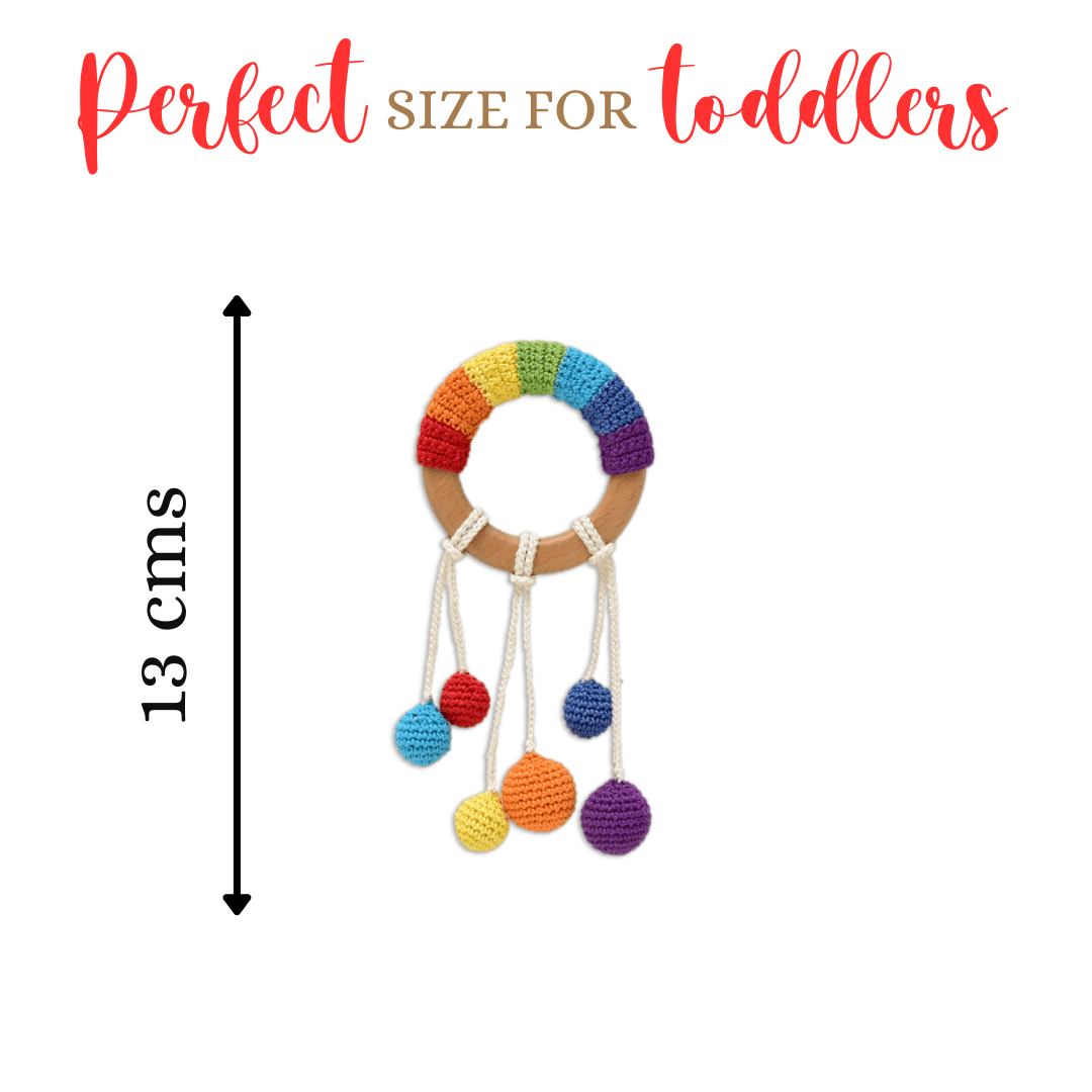 Happy Threads | Colorful Rainbow Ring Rattle - Handmade Crochet Baby Rattle - ID23A106