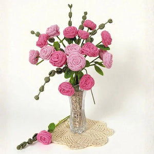 Happy Threads Crochet Cabbage Rose dark pink| The Mom Store - Single stem flowers