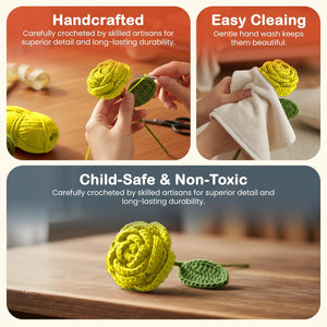 Happy Threads Crochet Cabbage Rose yellow | The Mom Store - Single stem flowers