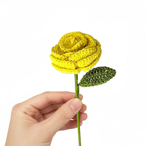 Happy Threads Crochet Cabbage Rose yellow | The Mom Store - Single stem flowers