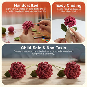 Happy Threads Crochet Carnation Flower Decor dark pink| The Mom Store - Single stem flowers