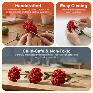 Happy Threads Crochet Carnation Flower Decor red| The Mom Store - Single stem flowers