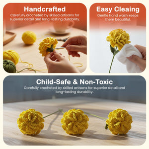 Happy Threads Crochet Carnation Flower Décor yellow | The Mom Store - Single stem flowers