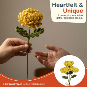 Happy Threads Crochet Chrysanthemum Flower yellow | The Mom Store - Single stem flowers