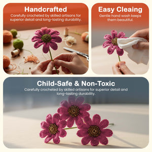 Happy Threads Crochet Daisy Flower dark pink| The Mom Store - Single stem flowers