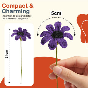 Happy Threads Crochet Daisy Flower dark purple | The Mom Store - Single stem flowers