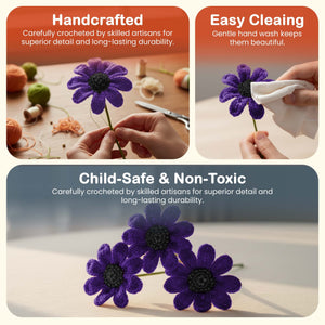 Happy Threads Crochet Daisy Flower dark purple | The Mom Store - Single stem flowers