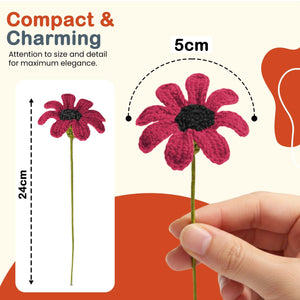 Happy Threads Crochet Daisy Flower red| The Mom Store - Single stem flowers