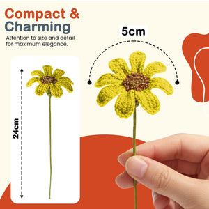 Happy Threads Crochet Daisy Flower yellow | The Mom Store - Single stem flowers