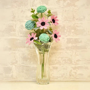 Happy Threads Crochet Daisy & Rose Bouquet Floral Gift | The Mom Store - Single stem flowers