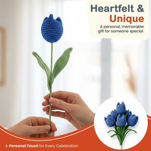 Happy Threads Crochet Tulip Decor ink blue| The Mom Store - Single stem flowers