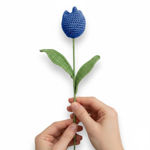 Happy Threads Crochet Tulip Decor ink blue| The Mom Store - Single stem flowers