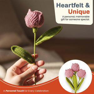 Happy Threads Crochet Tulip Flower dark pink | The Mom Store - Single stem flowers